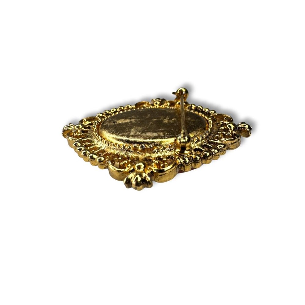 Vintage Avon Gold Tone Cameo Perfume Solid Locket Brooch - Picture 9 of 10